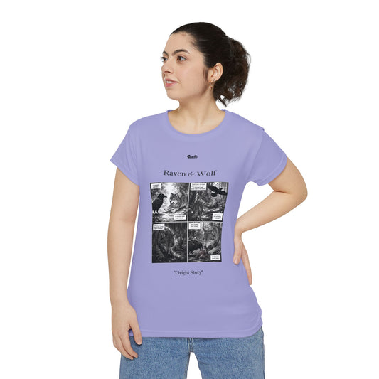 Women's Raven & Wolf "Origin Story" Vintage Comic Graphic Tee — Amore II