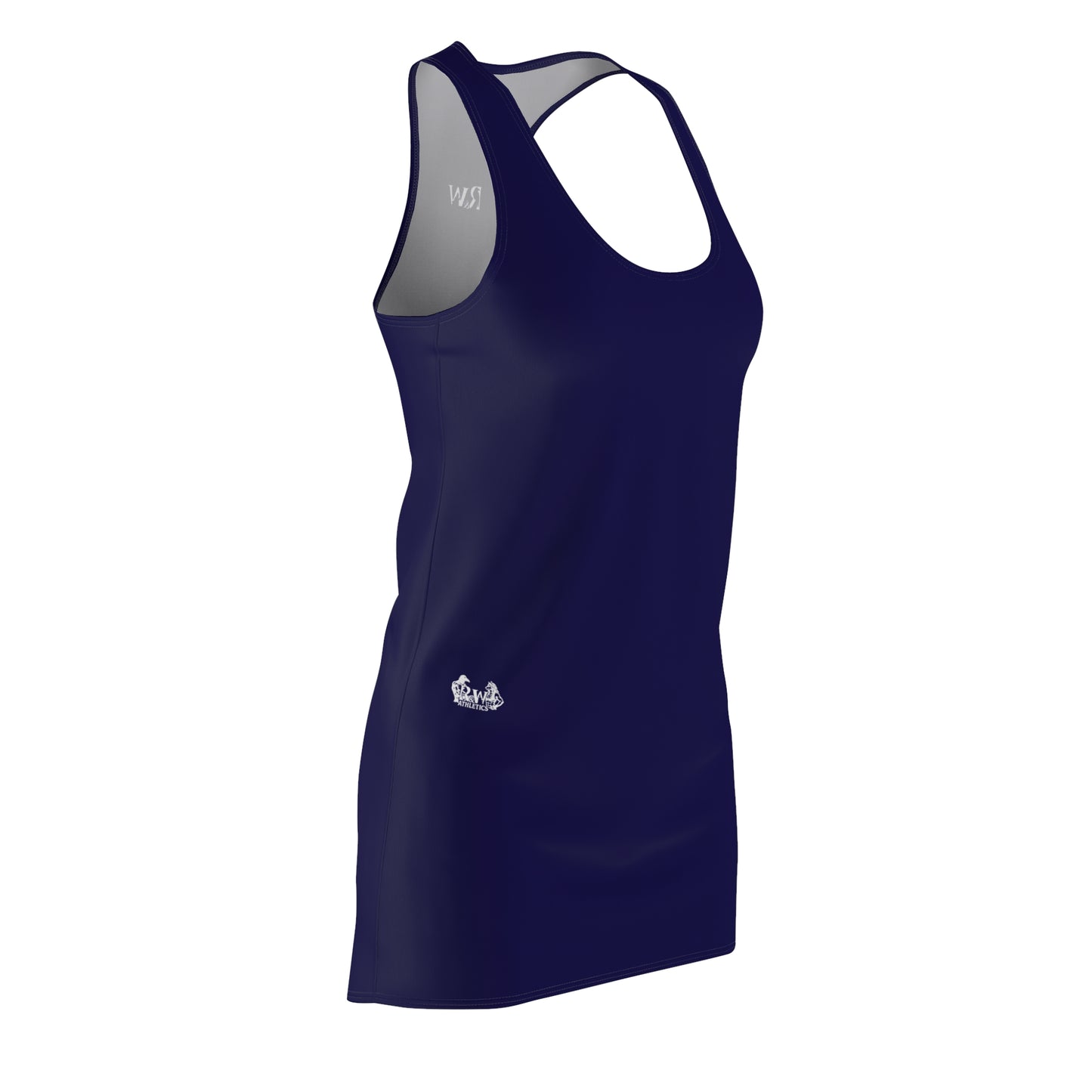 R&W Women's Racerback Dress (Noble Navy) — Minimalist Small Front & Back Logo Summer Dress