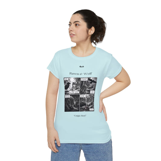 Women's Raven & Wolf "Origin Story" Vintage Comic Graphic Tee — Horizon