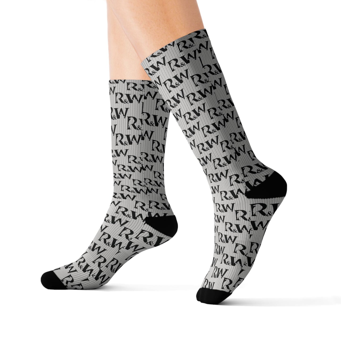 Monogram Pattern Socks — Wolf Grey Crew Socks