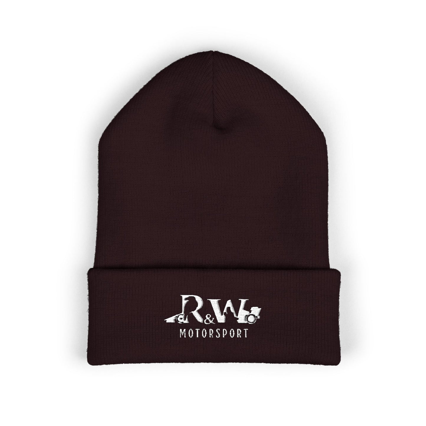 R&W Motorsport Embroidered Cuffed Beanie — Racing Logo Knit Hat