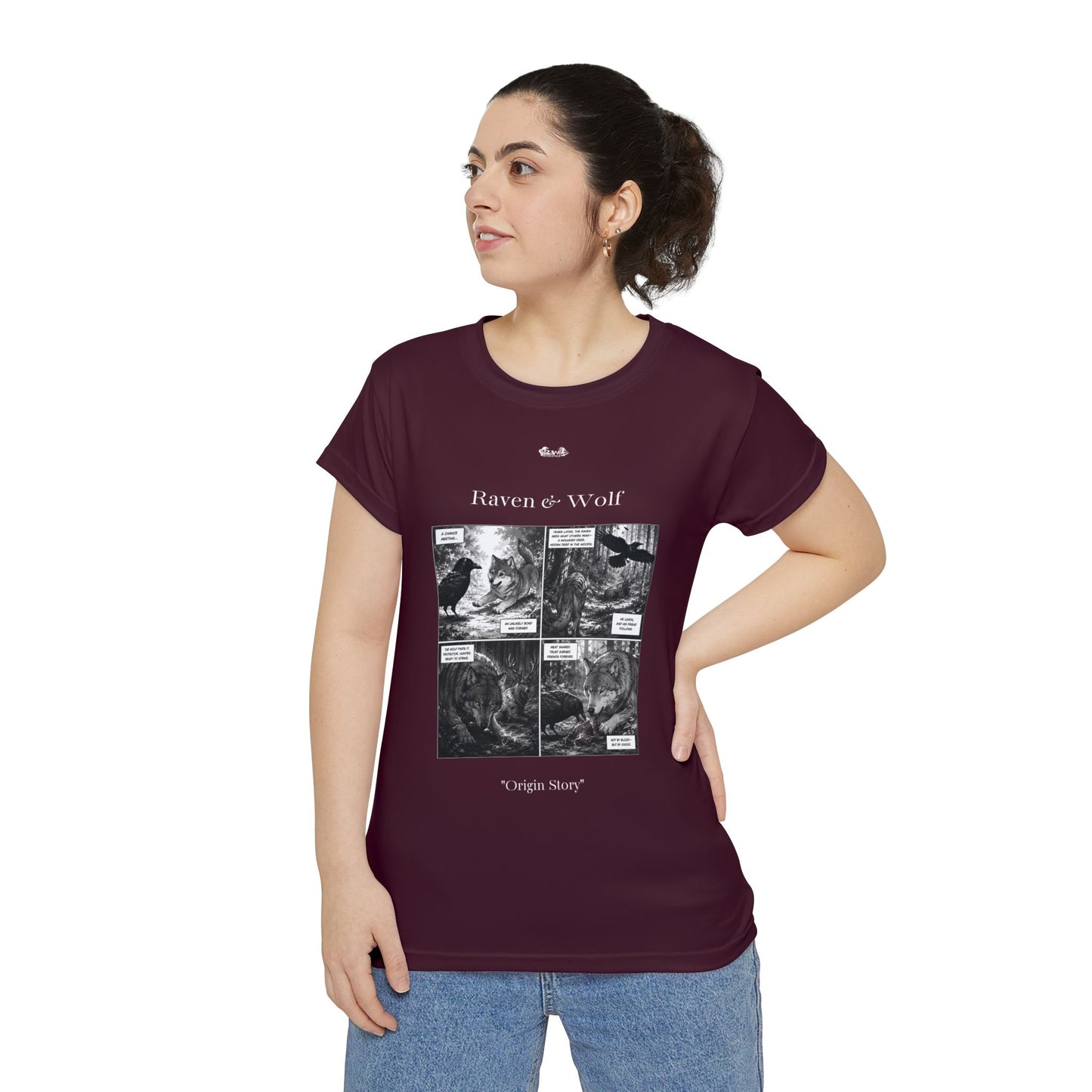 Women's Raven & Wolf "Origin Story" Vintage Comic Graphic Tee — Vino Viejo