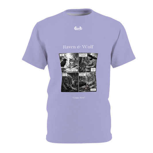 Raven & Wolf "Origin Story" Graphic Tee — Amore I Vintage Gothic Comic Panel T-Shirt