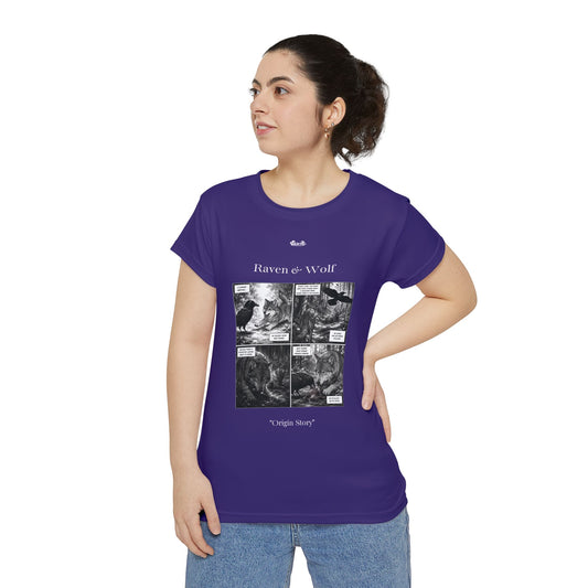 Women's Raven & Wolf "Origin Story" Vintage Comic Graphic Tee — Raven