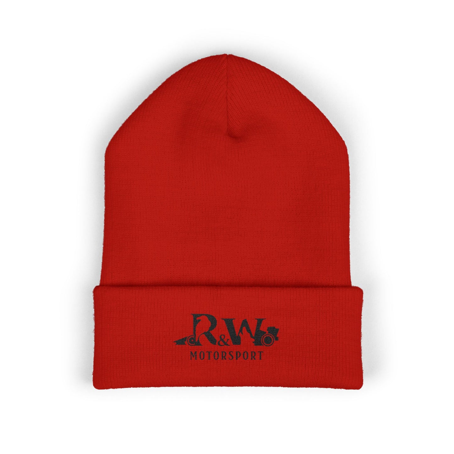 R&W Motorsport Embroidered Cuffed Beanie — Racing Logo Knit Hat