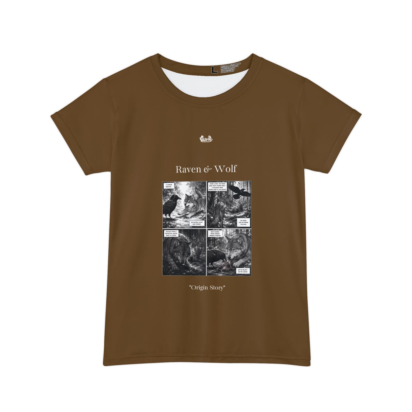 Women's Raven & Wolf "Origin Story" Vintage Comic Graphic Tee — Maduro Marrón