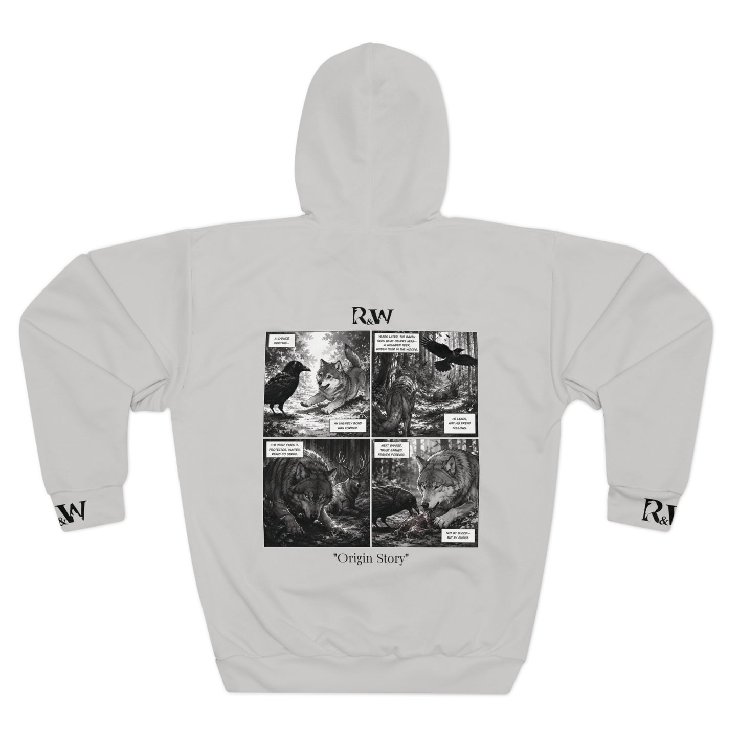 R&W Athletics Graphic Hoodie — "Origin Story" Wolf Grey Comic Panel Pullover