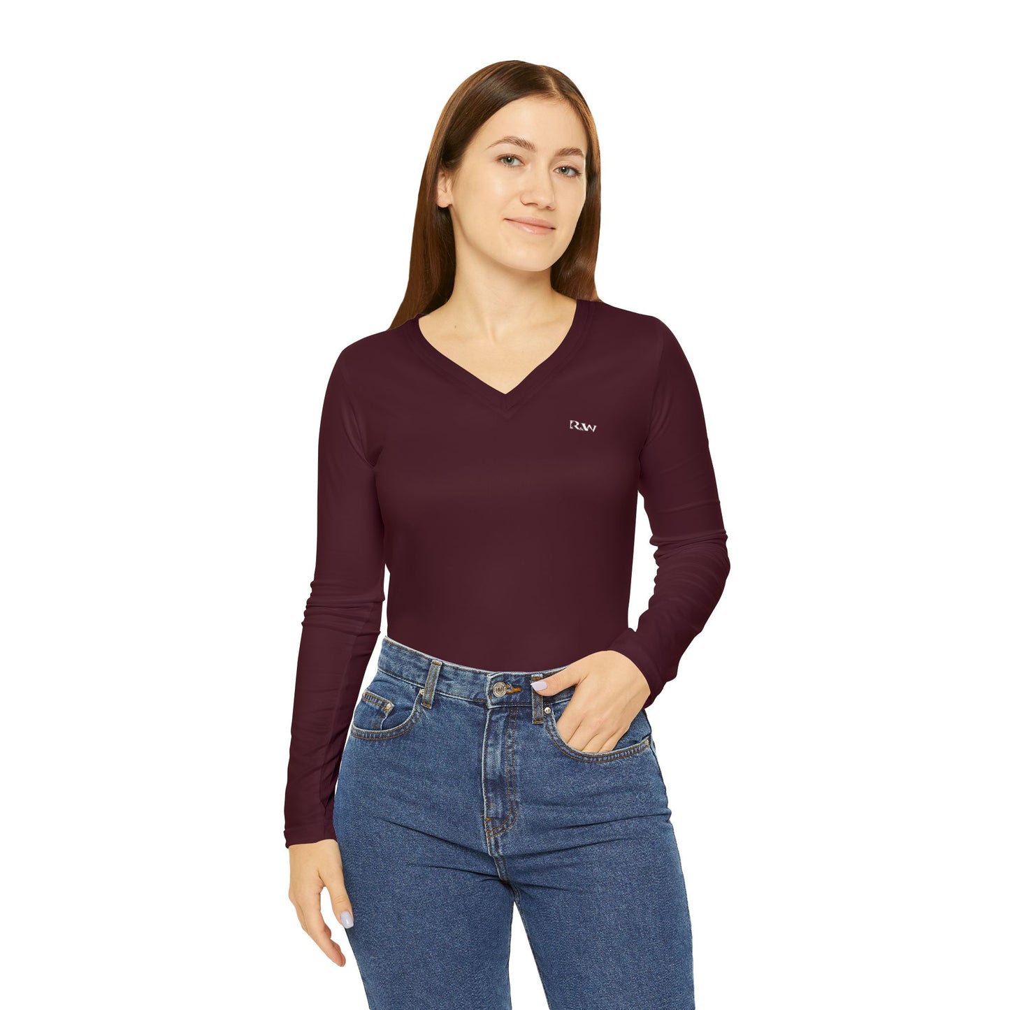 R&W Women's Minimalist V-Neck Long Sleeve Shirt - Vino Viejo