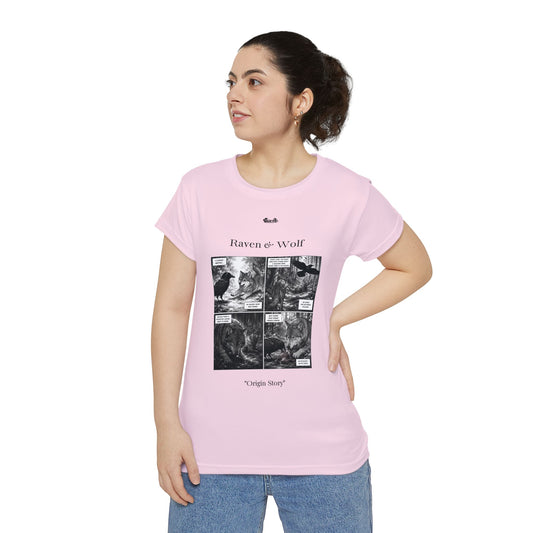 Women's Raven & Wolf "Origin Story" Vintage Comic Graphic Tee — Performance Pink