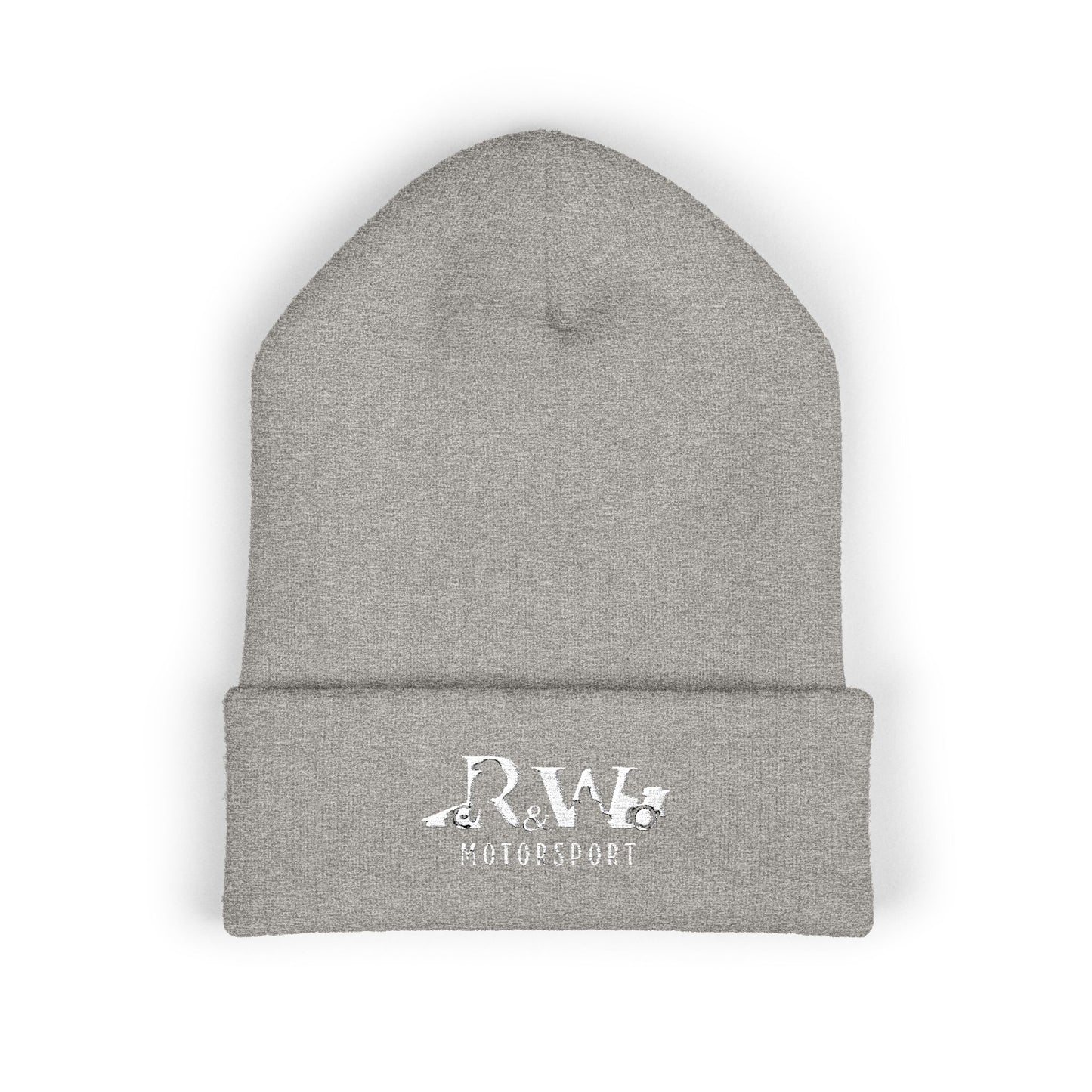 R&W Motorsport Embroidered Cuffed Beanie — Racing Logo Knit Hat