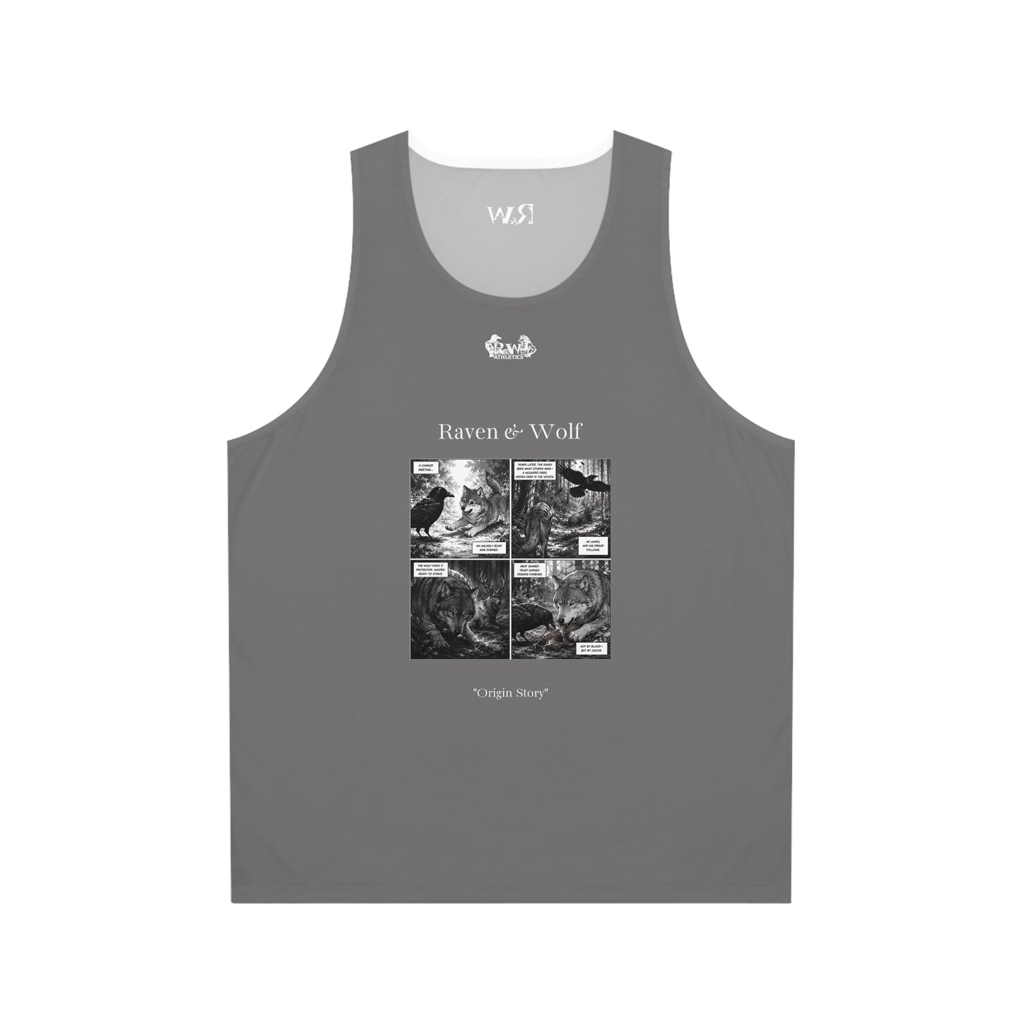 R&W Athletics "Origin Story" Comic-Style Fitness Tank Top — Asphalt Grey