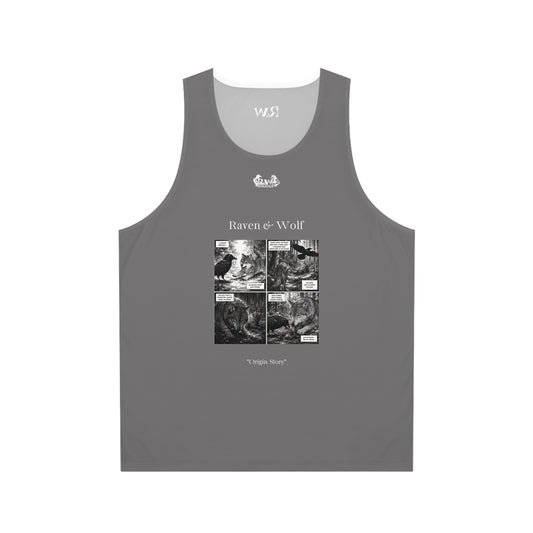 R&W Athletics "Origin Story" Comic-Style Fitness Tank Top — Asphalt Grey