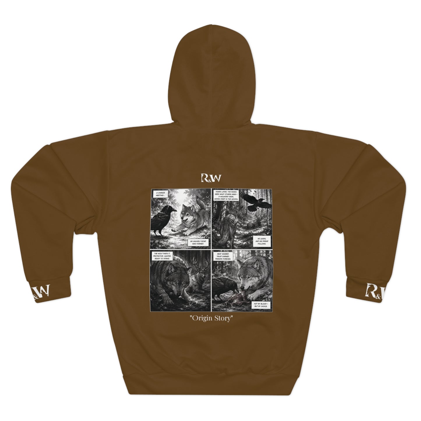 R&W Athletics Graphic Hoodie — "Origin Story" Maduro Marrón Comic Panel Pullover