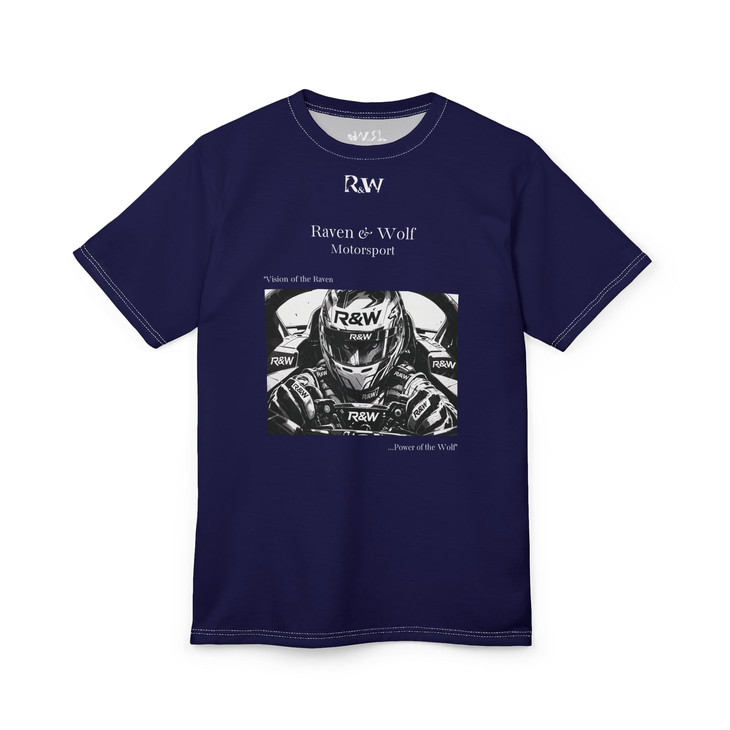 R&W Motorsport "Team Motto" Graphic Tee — Noble Navy Vintage Gothic Comic Panel T-Shirt