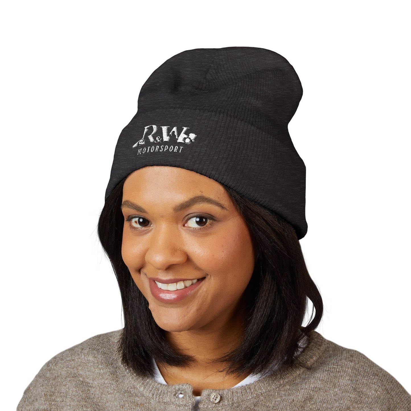 R&W Motorsport Embroidered Cuffed Beanie — Racing Logo Knit Hat
