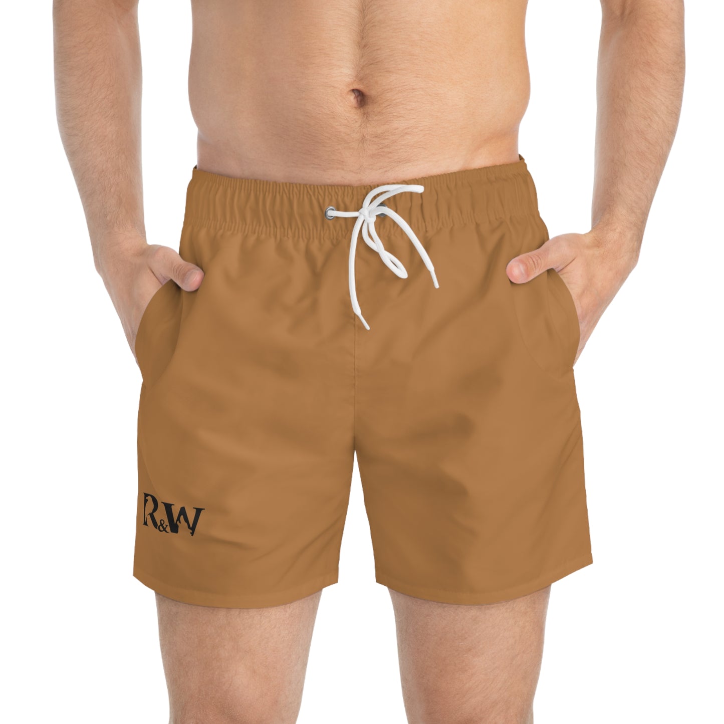 Mens Minimal Logo Swim Trunks — Cuero Cómodo