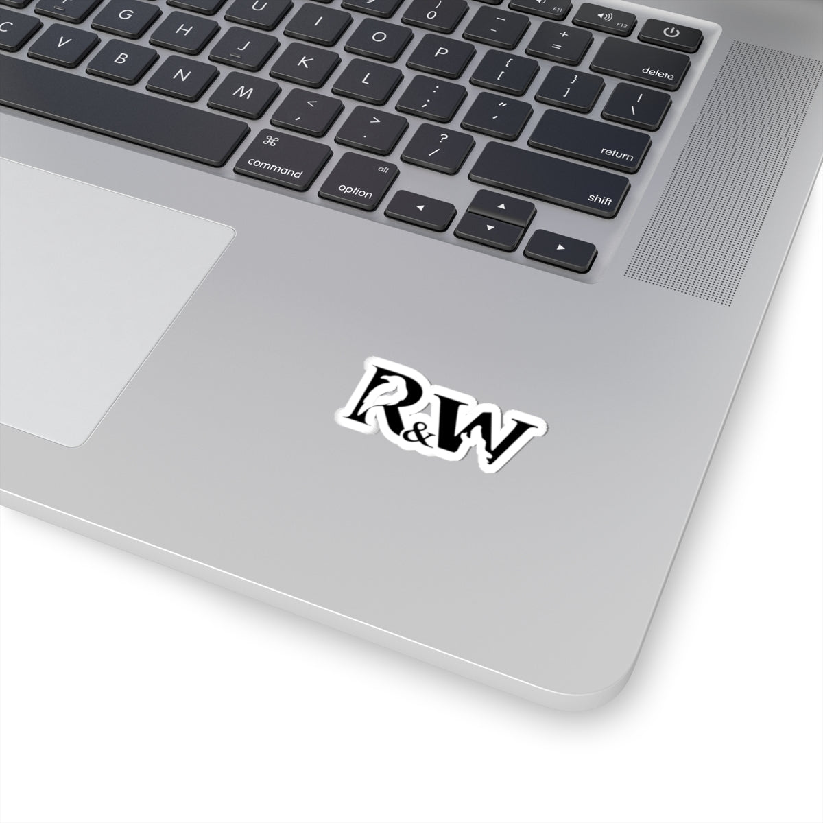 R&W Monogram Kiss-Cut Sticker — Gothic Raven Logo Decal for Laptops & Journals