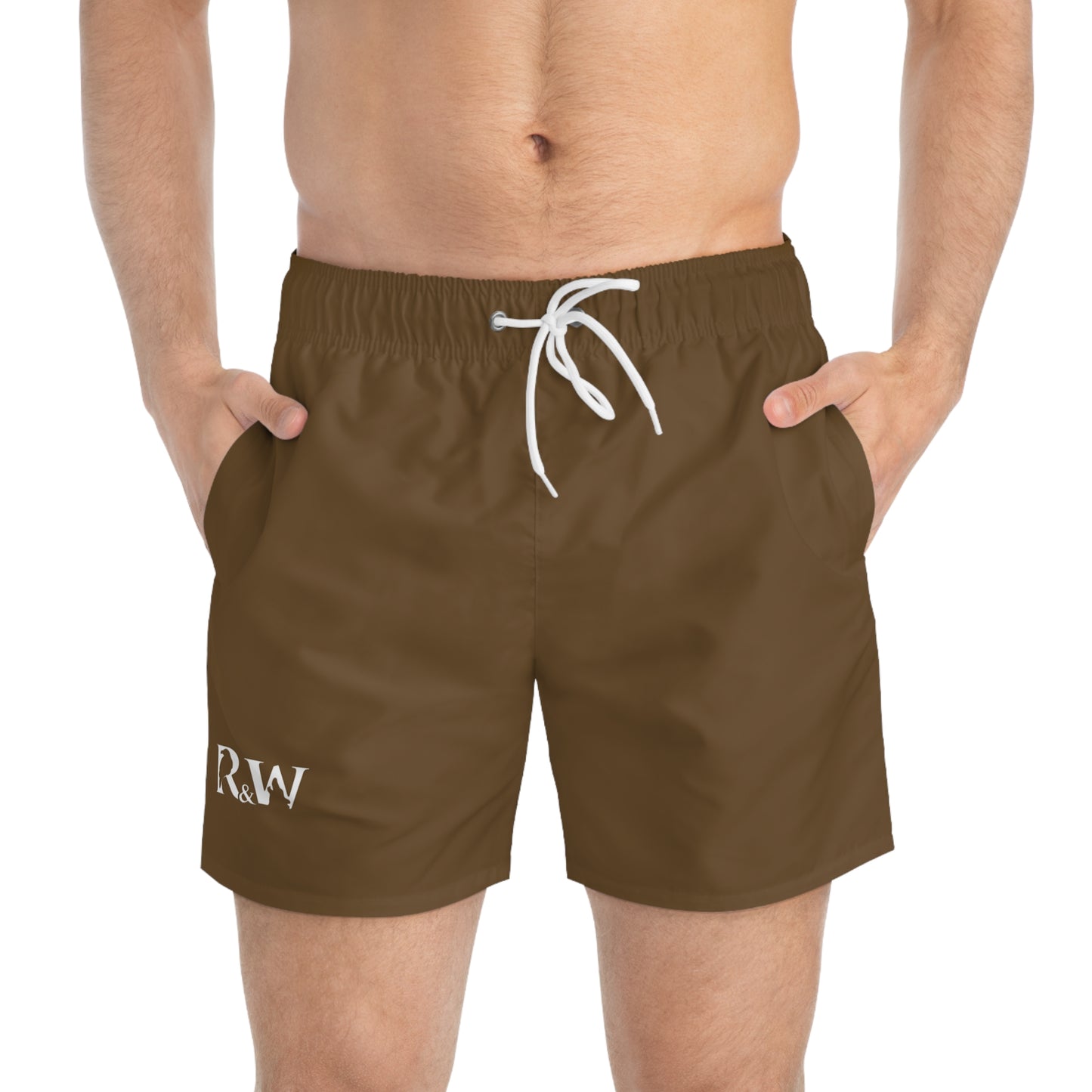 Mens Minimal Logo Swim Trunks — Maduro Marrón