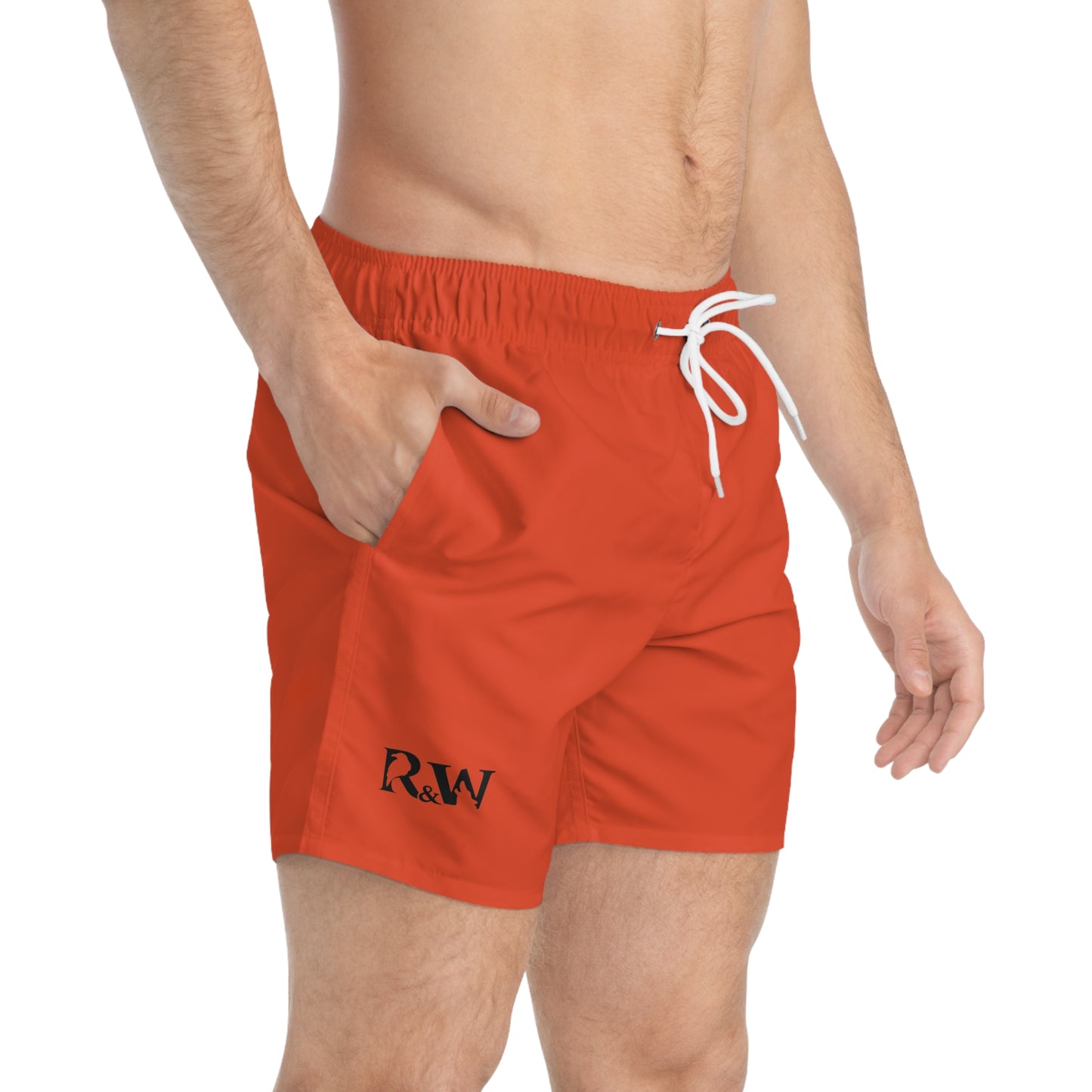 Mens Minimal Logo Swim Trunks — Rojo Rugiente