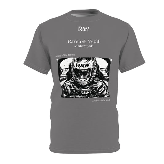 R&W Motorsport "Team Motto" Graphic Tee — Asphalt Grey Vintage Gothic Comic Panel T-Shirt