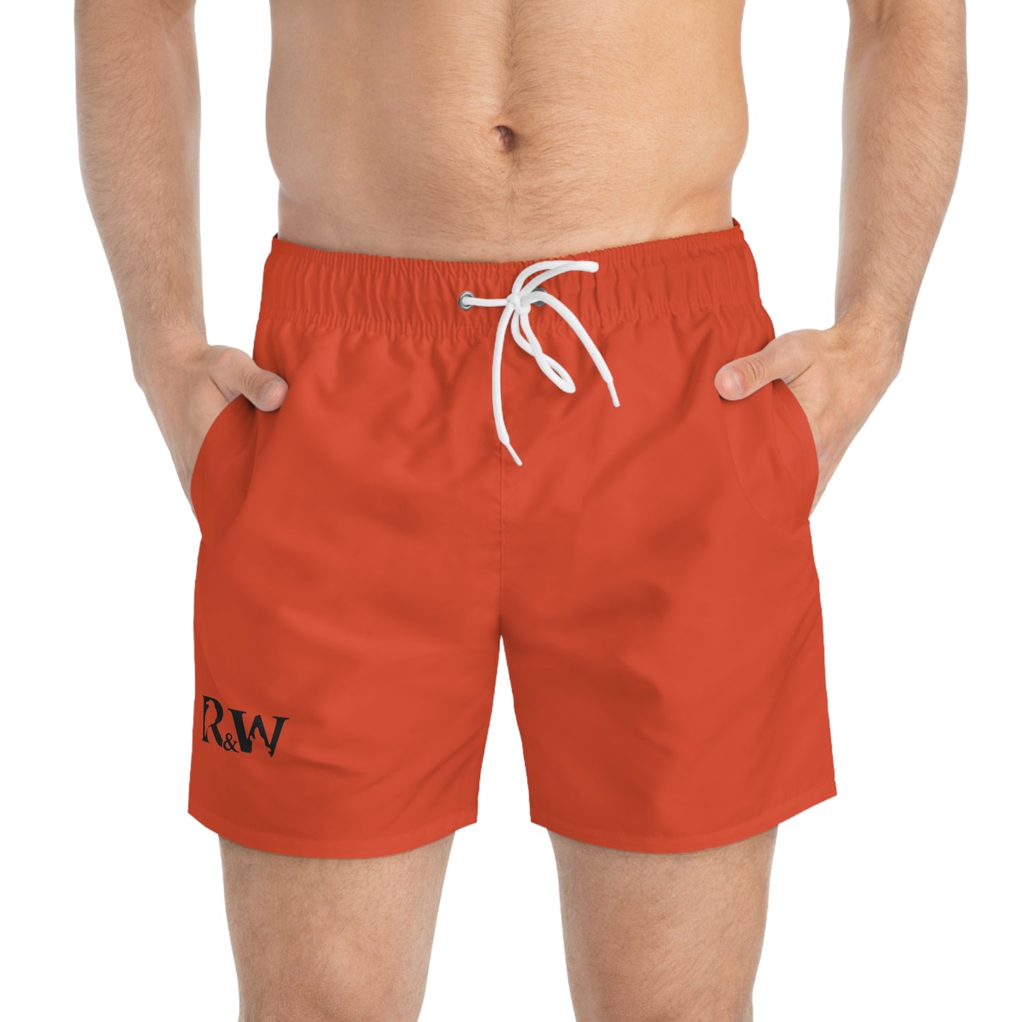 Mens Minimal Logo Swim Trunks — Rojo Rugiente