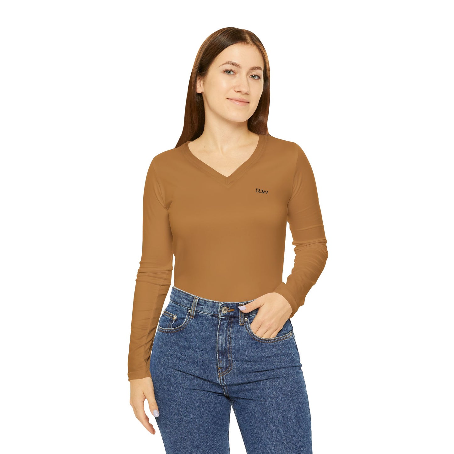 R&W Women's Minimalist V-Neck Long Sleeve Shirt - Cuero Cómodo