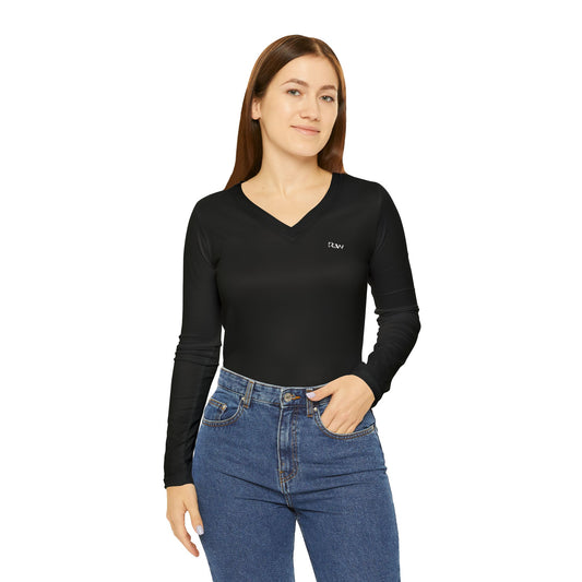 R&W Women's Minimalist V-Neck Long Sleeve Shirt - Tarmac Black