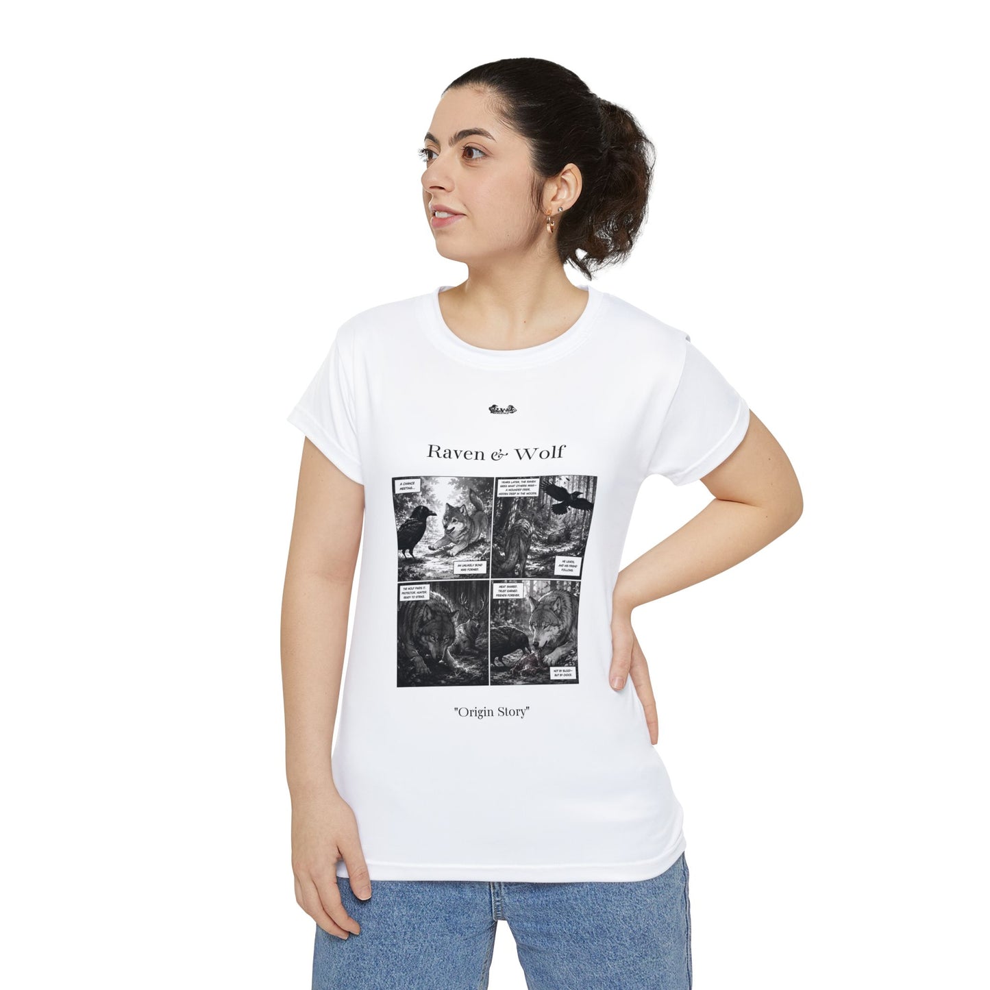 Women's Raven & Wolf "Origin Story" Vintage Comic Graphic Tee — Panda