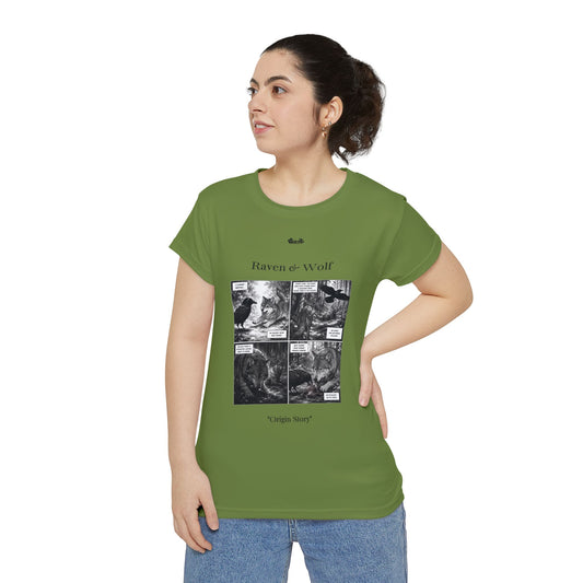 Women's Raven & Wolf "Origin Story" Vintage Comic Graphic Tee — Tomillo Tranquilo
