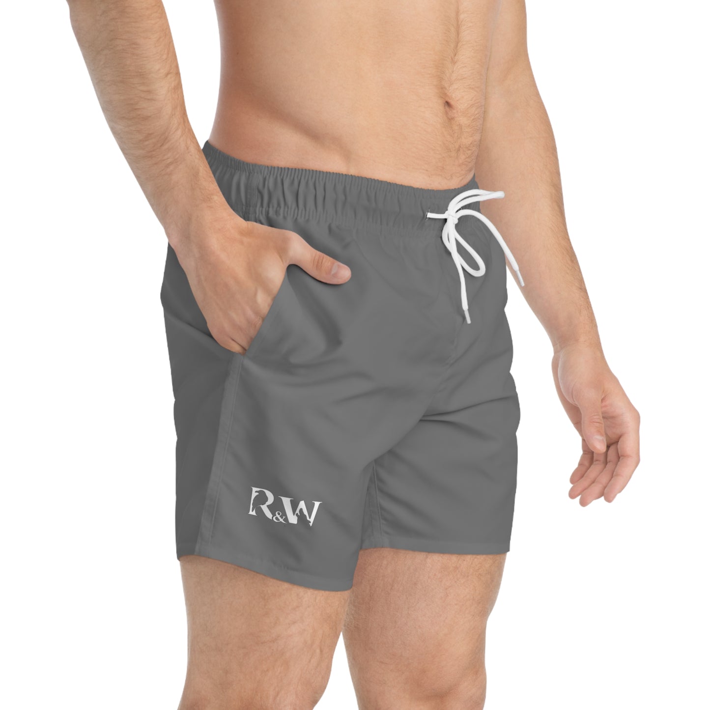 Mens Minimal Logo Swim Trunks — Asphalt Grey