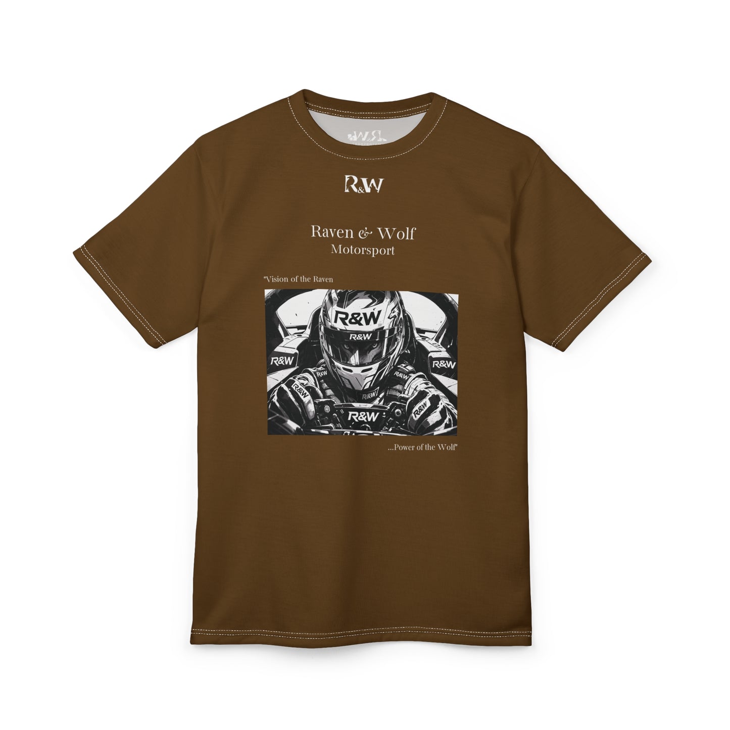 R&W Motorsport "Team Motto" Graphic Tee — Maduro Marrón Vintage Gothic Comic Panel T-Shirt