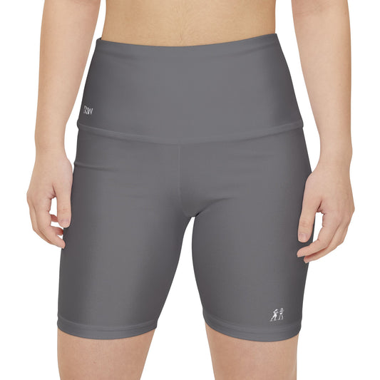 Women's Asphalt Grey High-Waist Workout Shorts — Minimal Fitness Biker Shorts