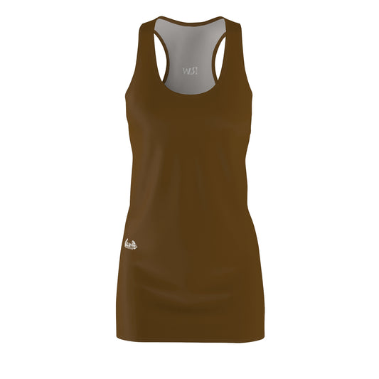 R&W Women's Racerback Dress (Maduro Marrón) — Minimalist Small Front & Back Logo Summer Dress