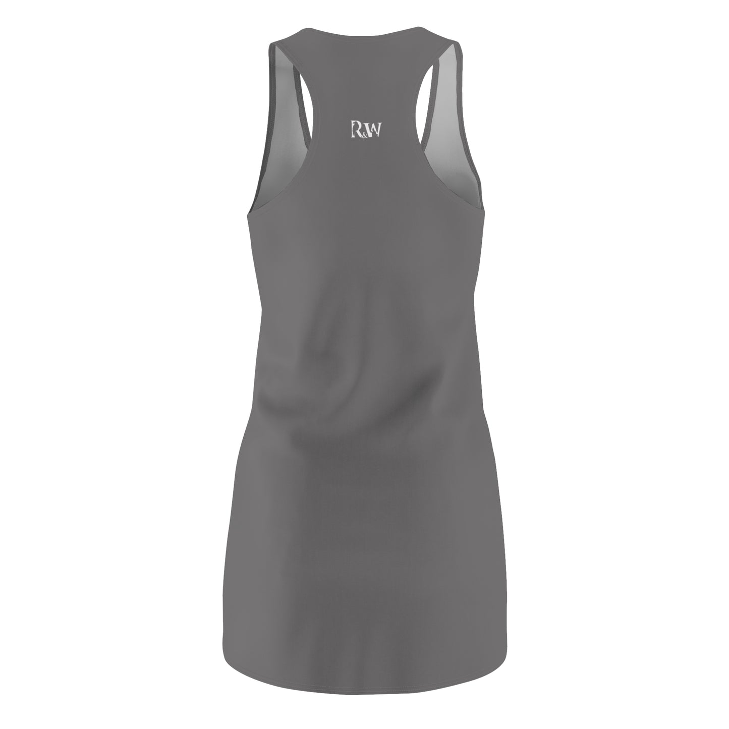 R&W Women's Racerback Dress (Asphalt Grey) — Minimalist Small Front & Back Logo Summer Dress