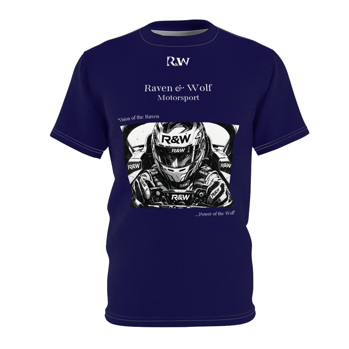 R&W Motorsport "Team Motto" Graphic Tee — Noble Navy Vintage Gothic Comic Panel T-Shirt