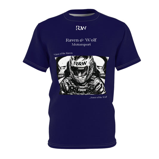 R&W Motorsport "Team Motto" Graphic Tee — Noble Navy Vintage Gothic Comic Panel T-Shirt