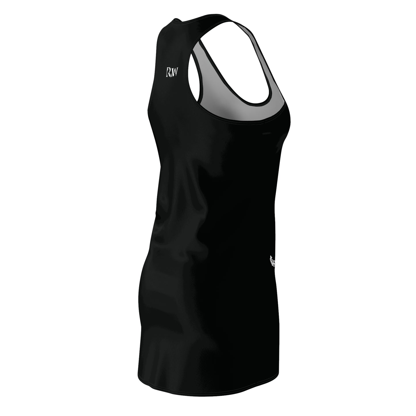 R&W Women's Racerback Dress (Tarmac Black) — Minimalist Small Front & Back Logo Summer Dress
