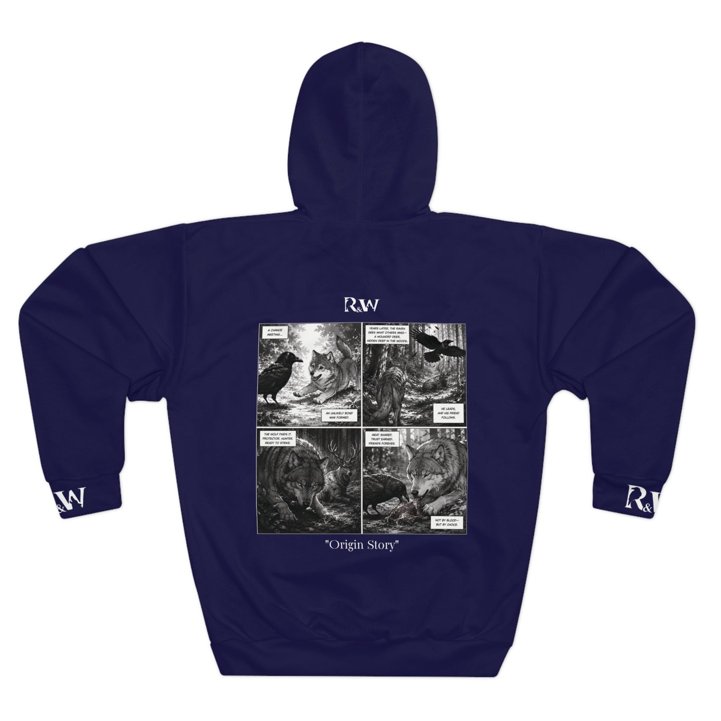 R&W Athletics Graphic Hoodie — "Origin Story" Noble Navy Comic Panel Pullover
