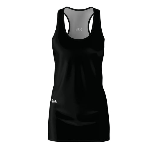 R&W Women's Racerback Dress (Tarmac Black) — Minimalist Small Front & Back Logo Summer Dress