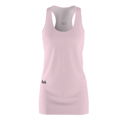 R&W Women's Racerback Dress (Performance Pink) — Minimalist Small Front & Back Logo Summer Dress