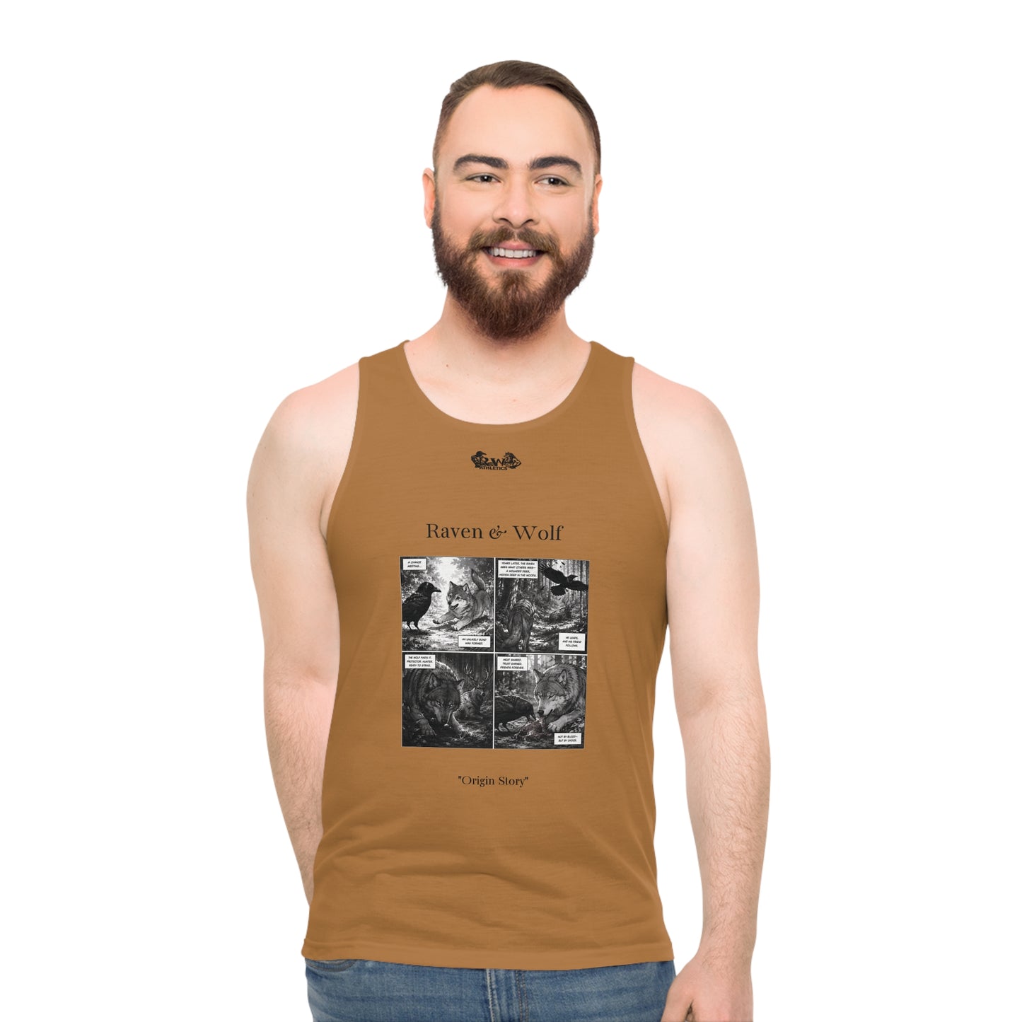 R&W Athletics "Origin Story" Comic-Style Fitness Tank Top — Cuero Cómodo