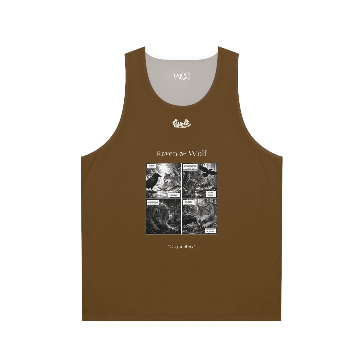 R&W Athletics "Origin Story" Comic-Style Fitness Tank Top — Maduro Marrón