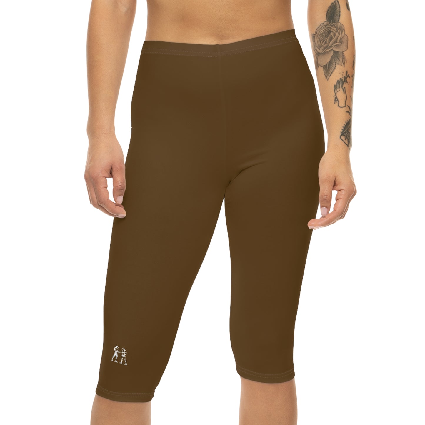 R&W Women's Capri Leggings — Minimalist Logo Maduro Marrón