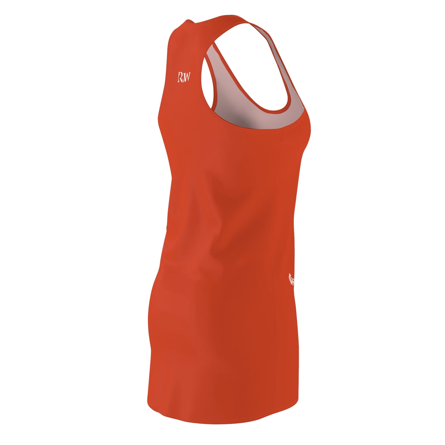 R&W Women's Racerback Dress (Rojo Rugiente II) — Minimalist Small Front & Back Logo Summer Dress