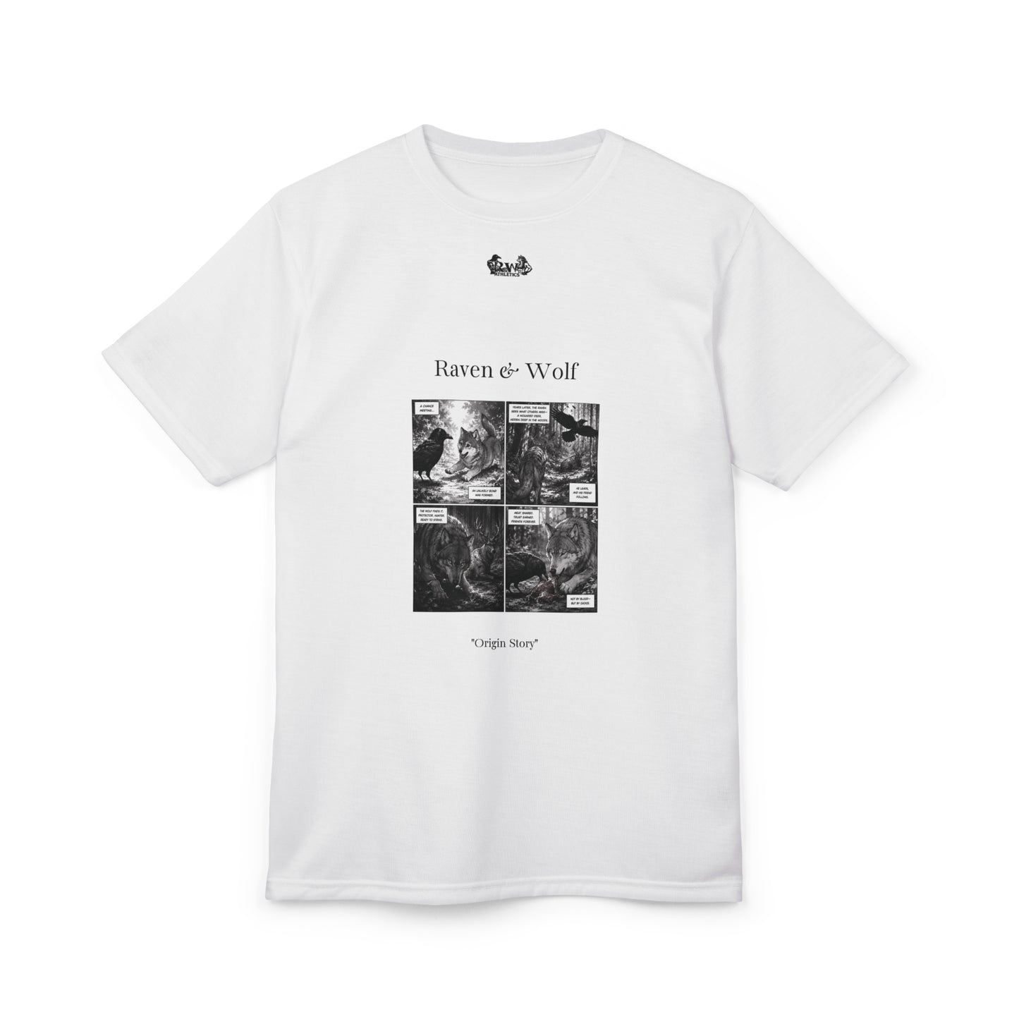 Raven & Wolf "Origin Story" Graphic Tee — Panda Vintage Gothic Comic Panel T-Shirt