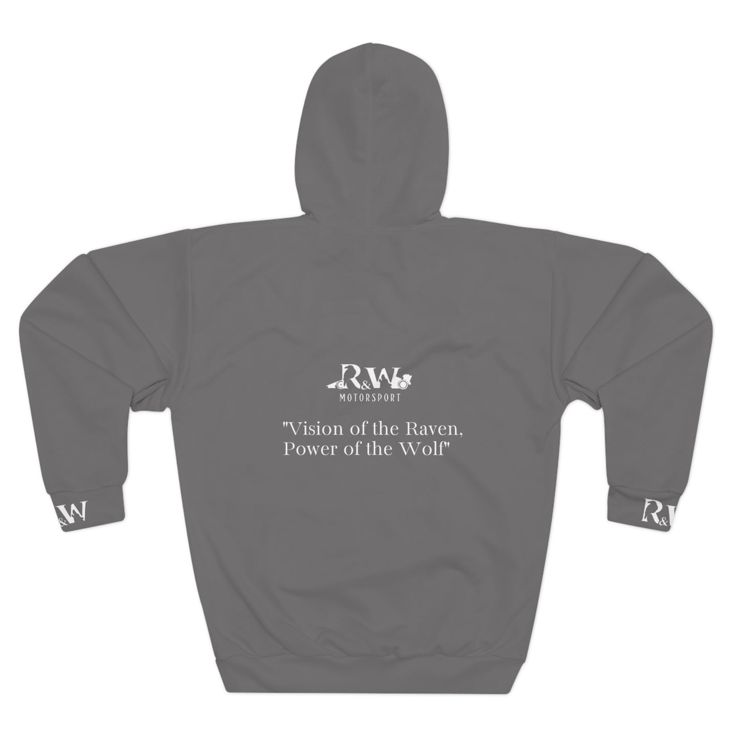 R&W Motorsport Hoodie — R&W 'Vision of the Raven, Power of the Wolf' Racing Pullover (Dark Grey)
