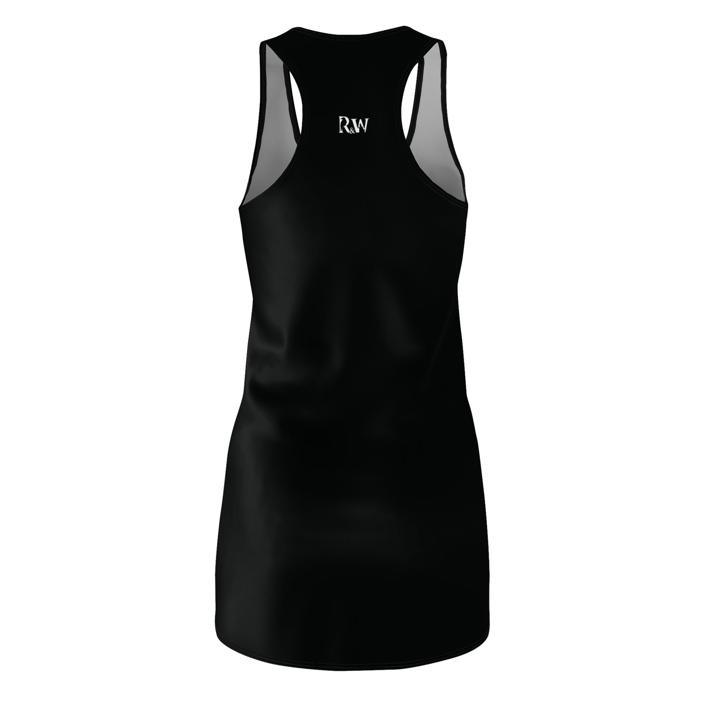 R&W Women's Racerback Dress (Tarmac Black) — Minimalist Small Front & Back Logo Summer Dress