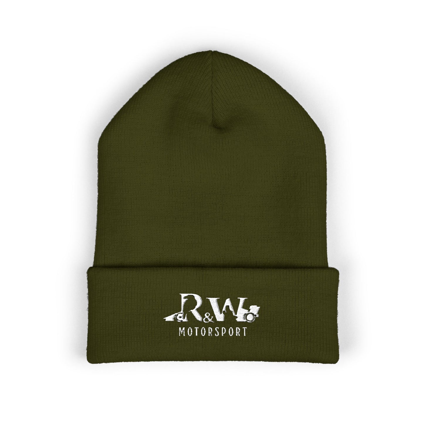 R&W Motorsport Embroidered Cuffed Beanie — Racing Logo Knit Hat