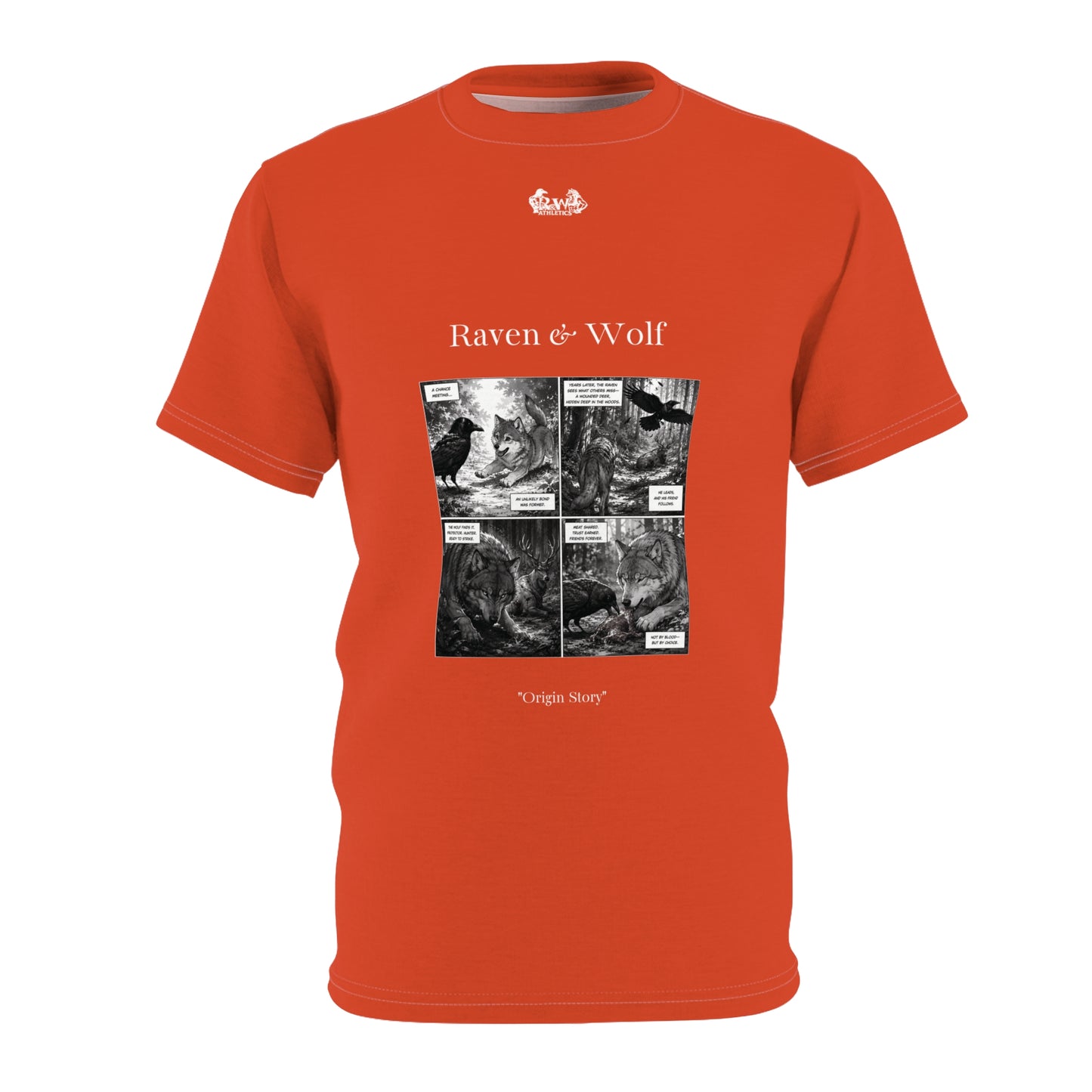 Raven & Wolf "Origin Story" Graphic Tee — Rojo Rugiente II Vintage Gothic Comic Panel T-Shirt