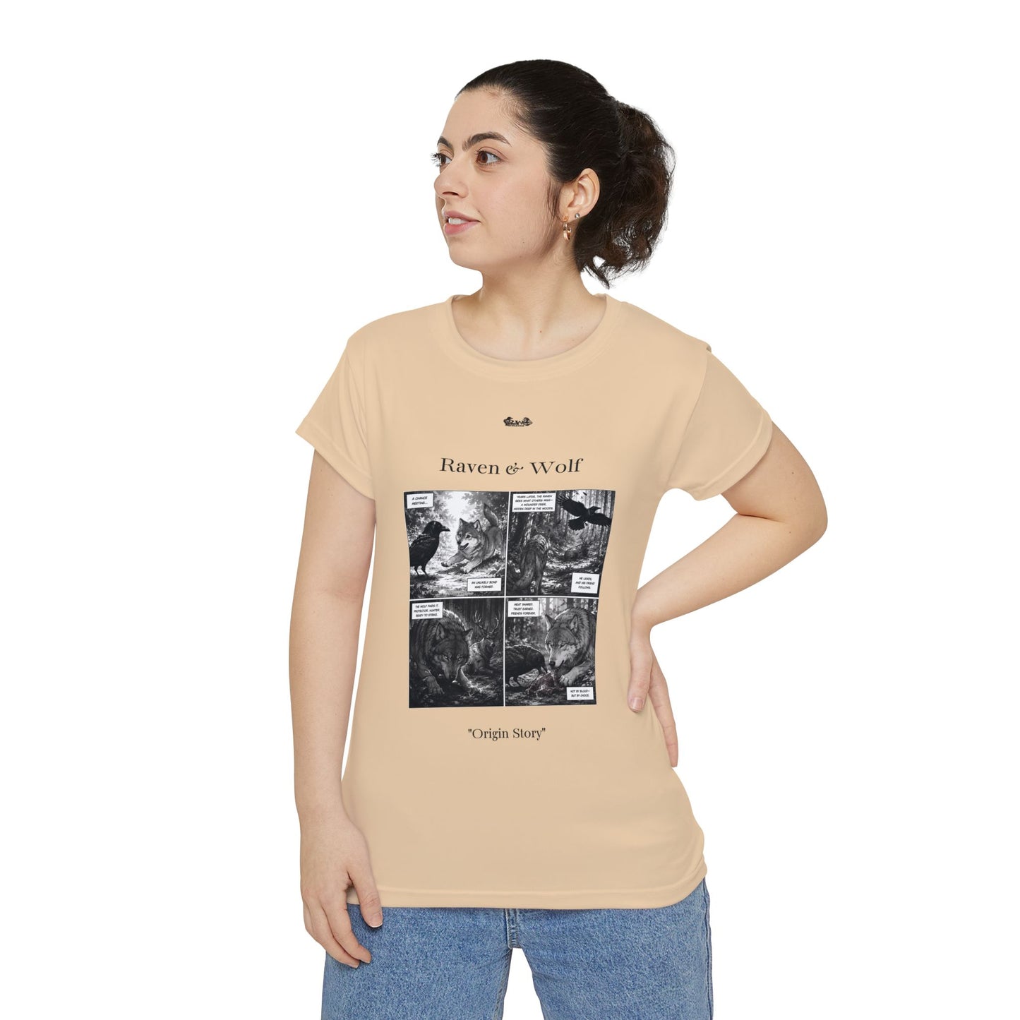 Women's Raven & Wolf "Origin Story" Vintage Comic Graphic Tee — Dakar Dunes